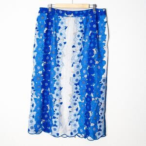 Farm Rio Floral Embroidered Midi Skirt Blue White Size XL Dopamine Travelcore